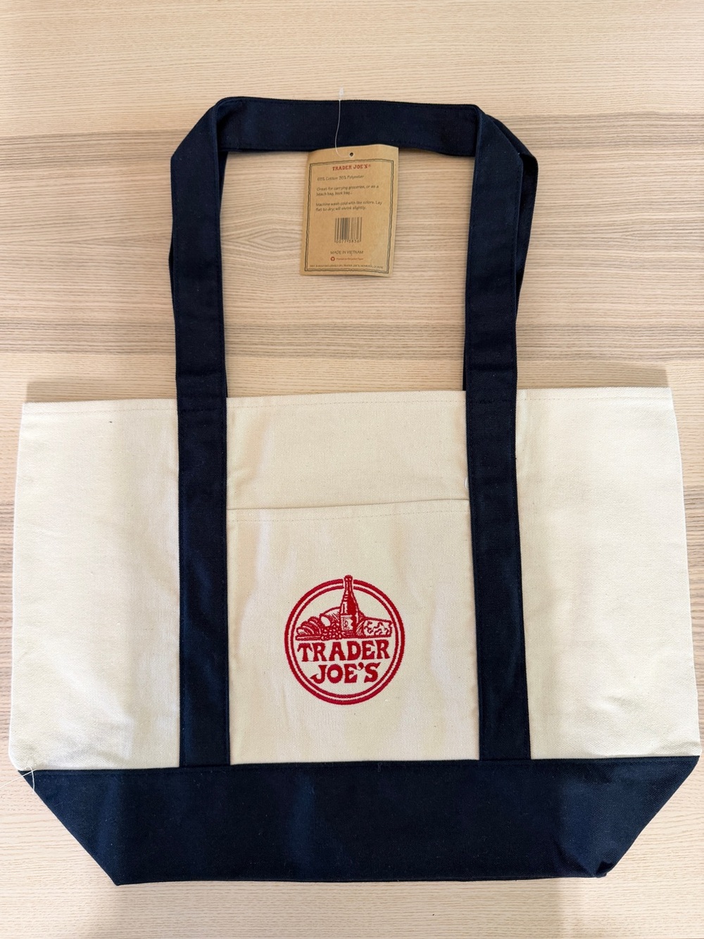 Large Navy Blue Trader Joe's Canvas Tote Bag New with tag - Picture 2 of 2